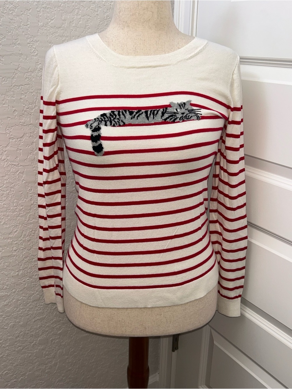 J.Crew Mercantile Cat Stripe Print 100% Cotton Long Sleeve Sweater Top